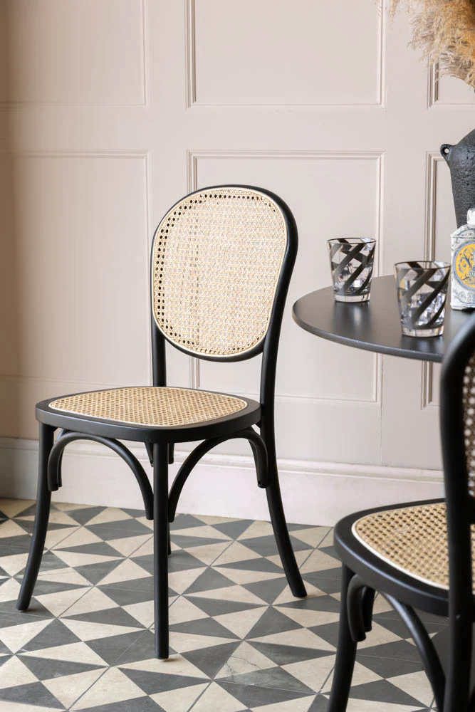 Set of 2 Chez Pitou Wood & Woven Cane Dining Chairs in Black - Image 5