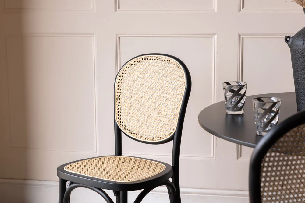 Set of 2 Chez Pitou Wood & Woven Cane Dining Chairs in Black - Image 9