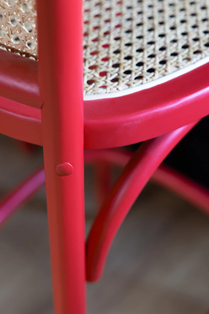 Set of 2 Chez Pitou Wood & Woven Cane Bar Stools in Red - Image 7
