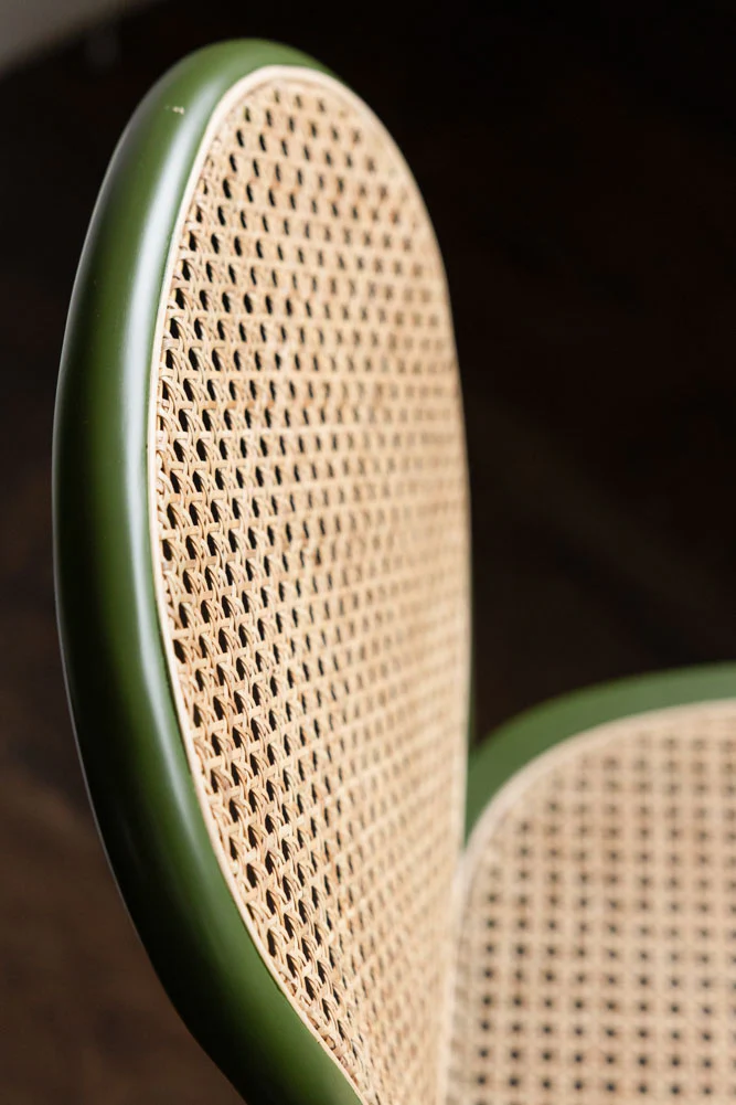 Set of 2 Chez Pitou Wood & Woven Cane Dining Chairs in Green - Image 3