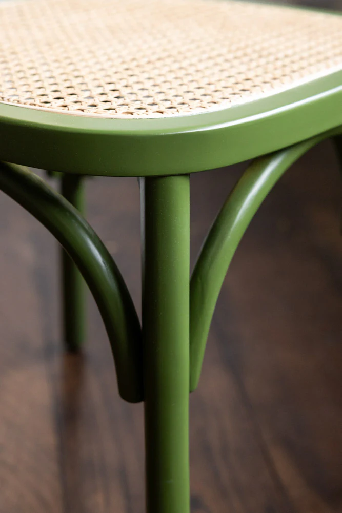 Set of 2 Chez Pitou Wood & Woven Cane Dining Chairs in Green - Image 4