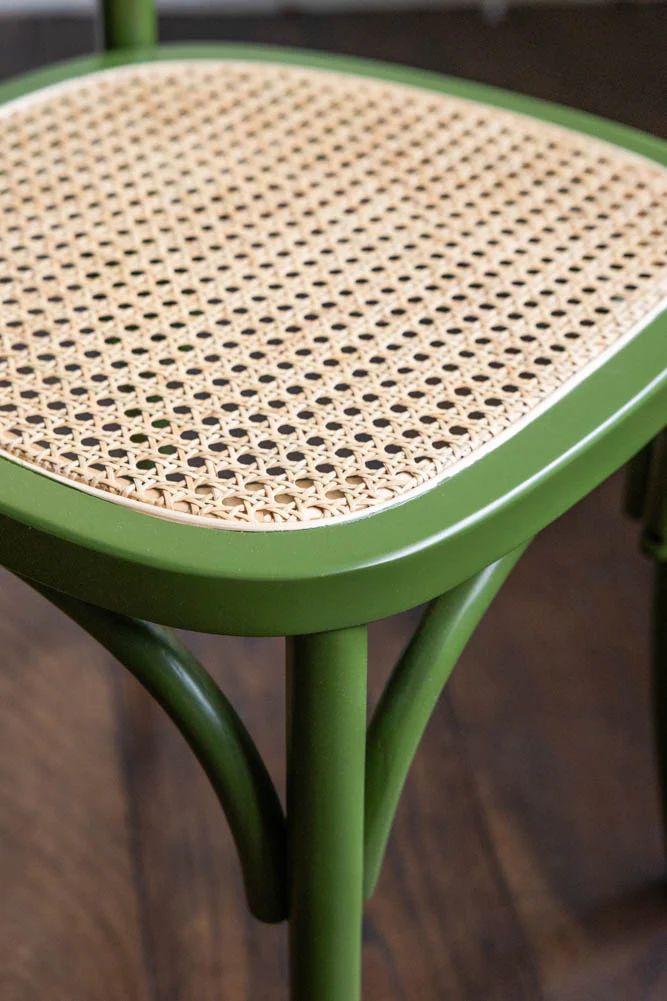 Set of 2 Chez Pitou Wood & Woven Cane Dining Chairs in Green - Image 5