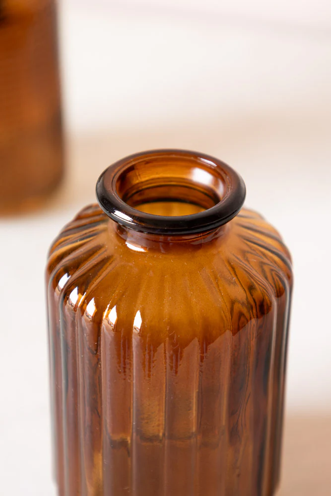 Set of 2 Embossed Glass Bottles in Amber - Image 6