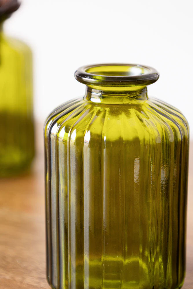 Set of 2 Embossed Glass Bottles in Green - Image 6