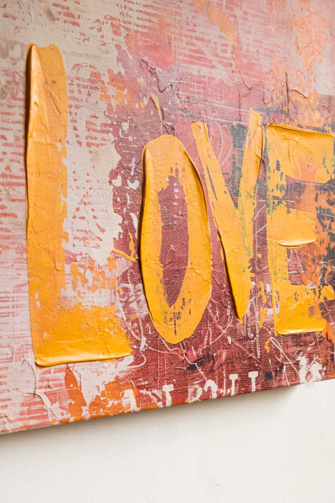Set of 2 Pink & Orange Abstract Peace/Love Wall Art - Image 3
