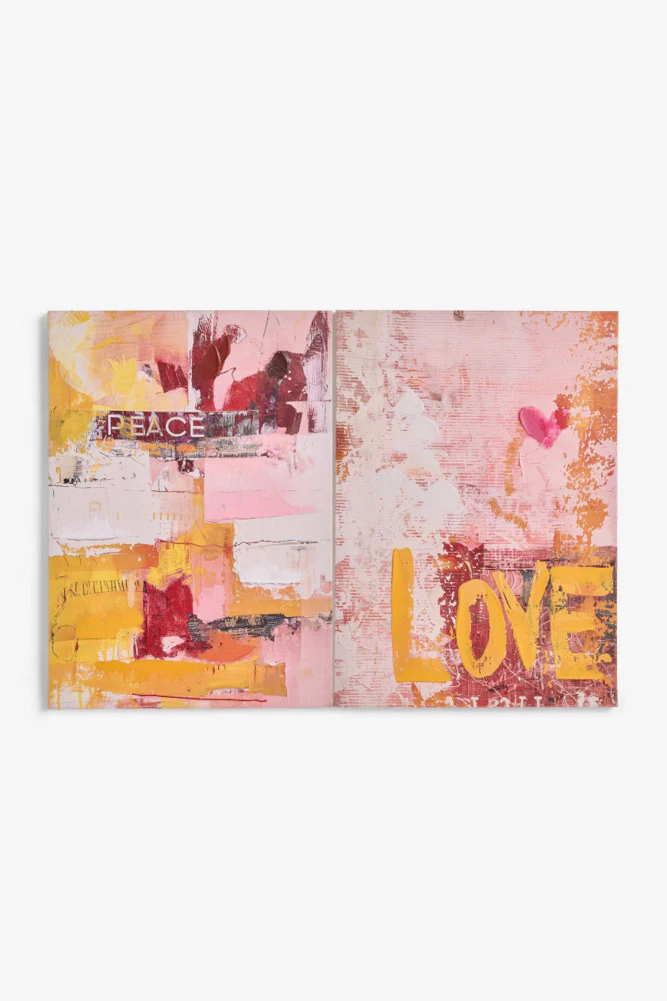 Set of 2 Pink & Orange Abstract Peace/Love Wall Art - Image 4