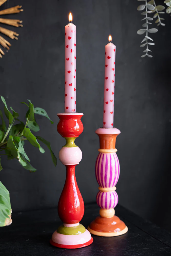 Set of 2 Red & Pink Heart Dinner Candles - Image 6