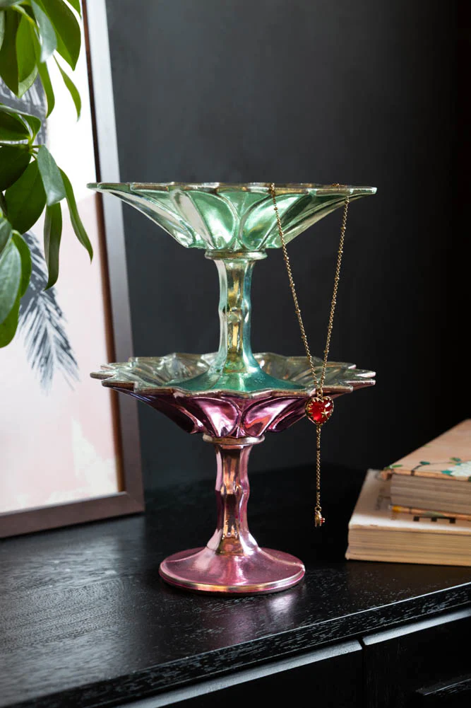 Set Of 2 Vintage-Style Coloured Glass Display Dishes - Image 2