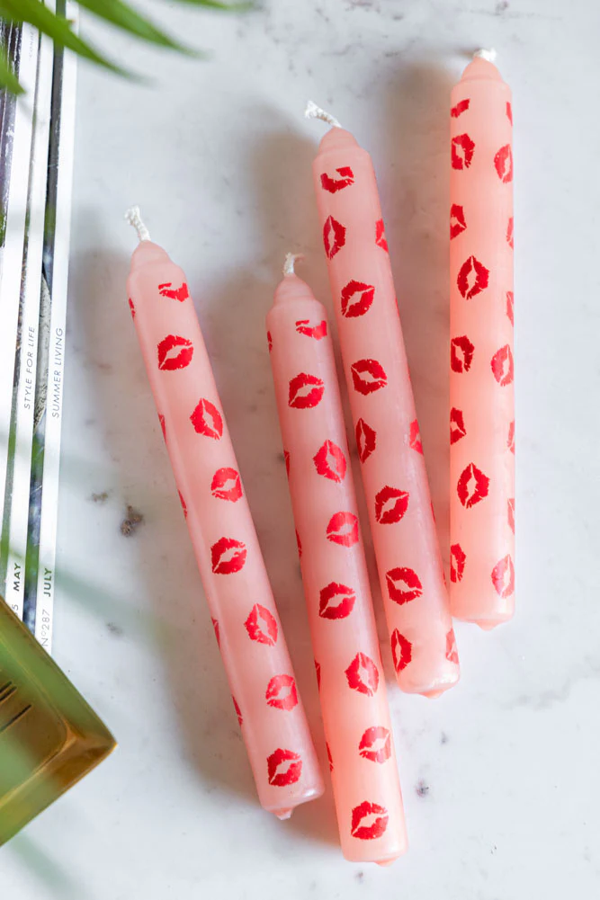 Set of 4 Red Lips Print Dinner Candles