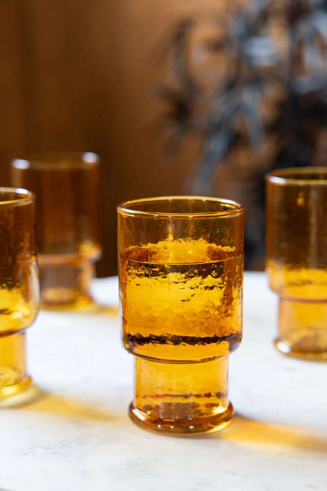 Set Of 4 Stackable Amber Glass Tumblers - Image 2