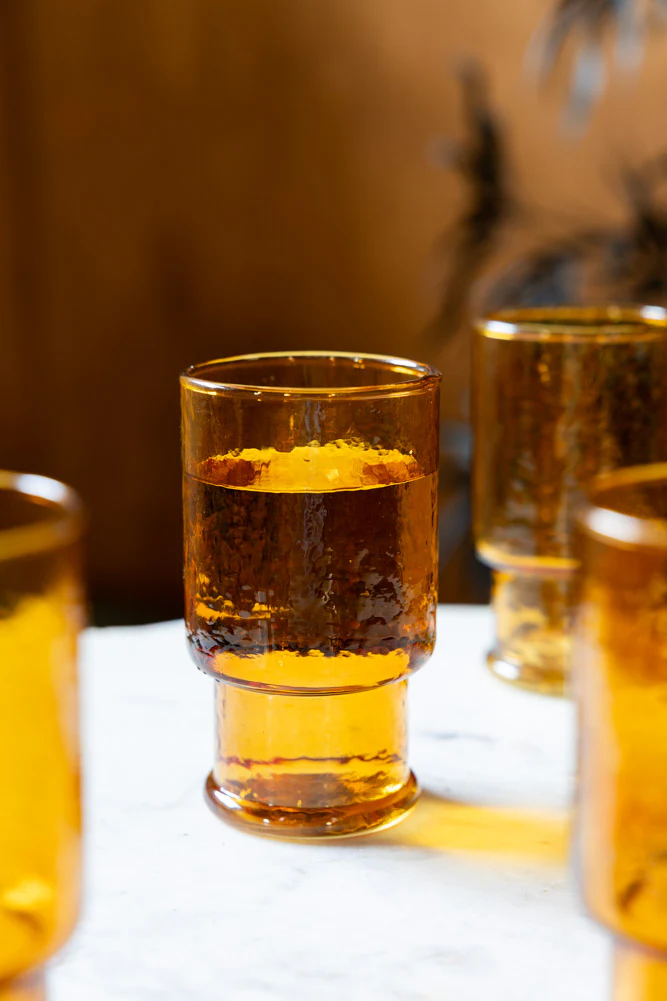 Set Of 4 Stackable Amber Glass Tumblers - Image 4