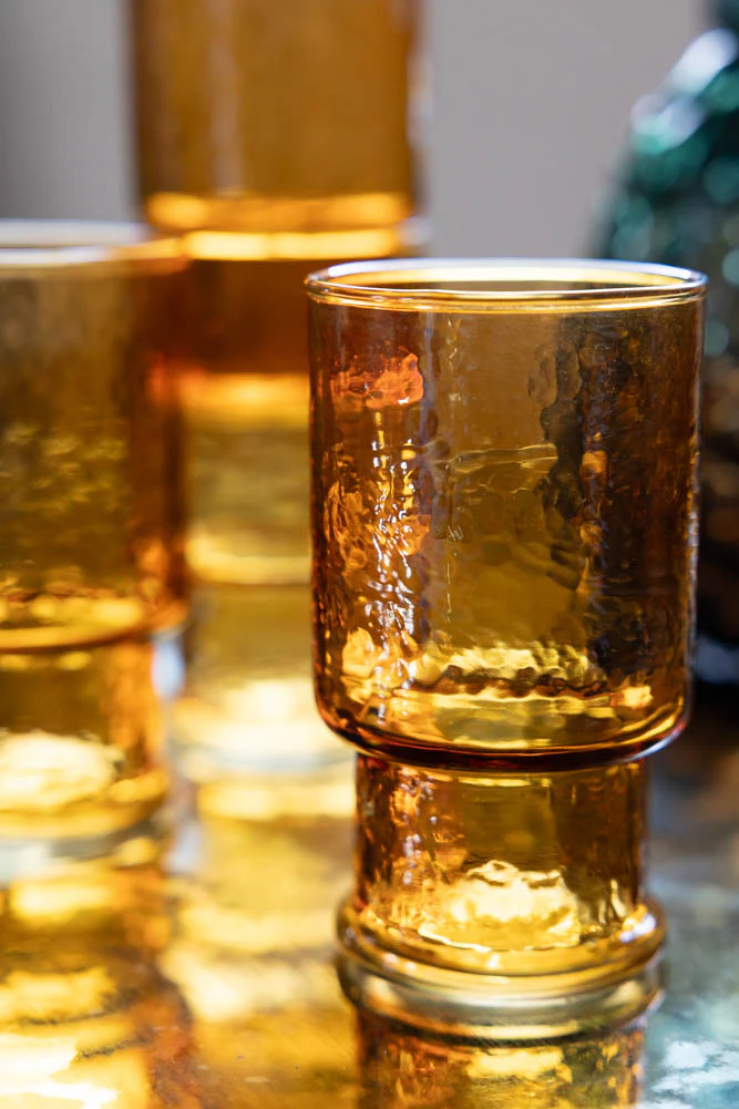 Set Of 4 Stackable Amber Glass Tumblers - Image 8