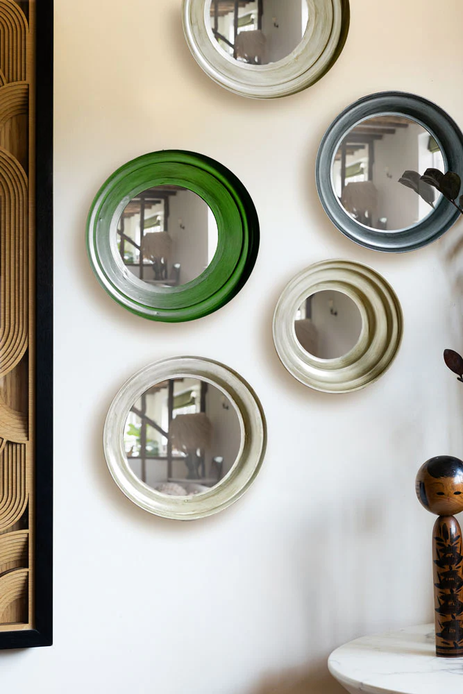 Set Of 5 Metal Frame Mirrors in Green & Natural - Image 8