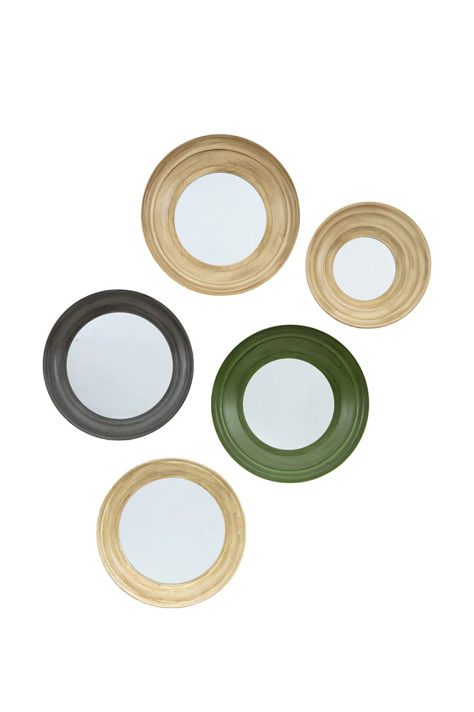 Set Of 5 Metal Frame Mirrors in Green & Natural - Image 9