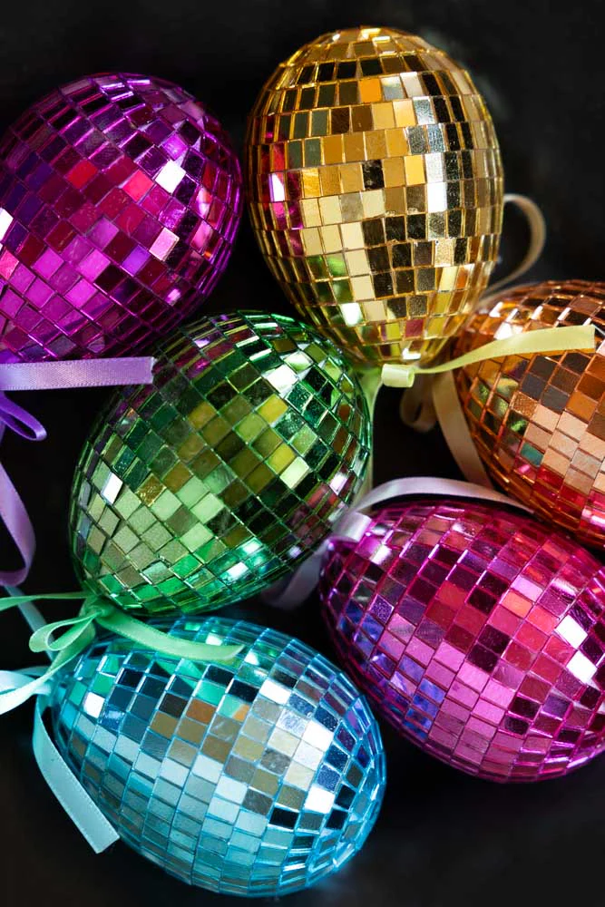 Set Of 6 Colourful Disco Easter Egg Decorations
