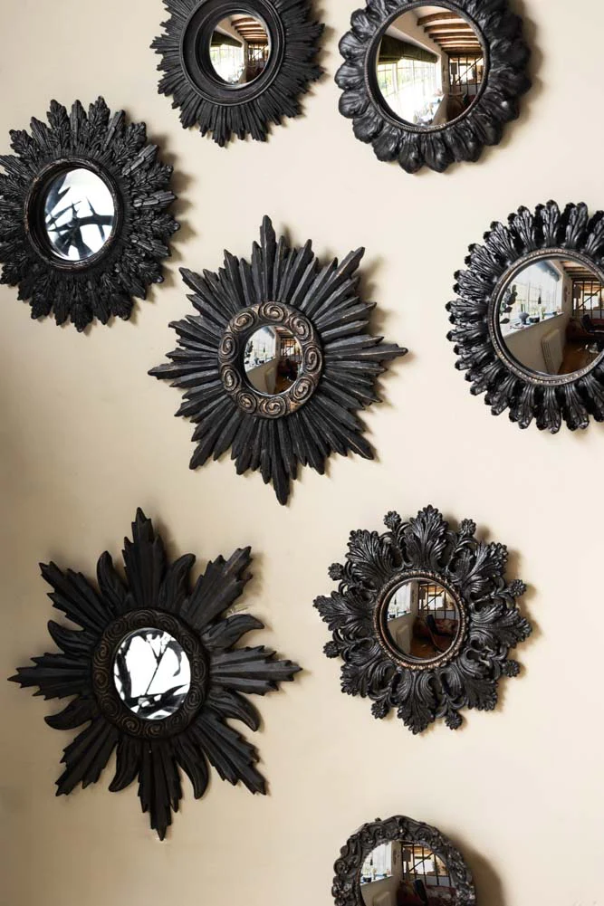 Set of 9 Ornate Antique Black Framed Mirrors - Image 2