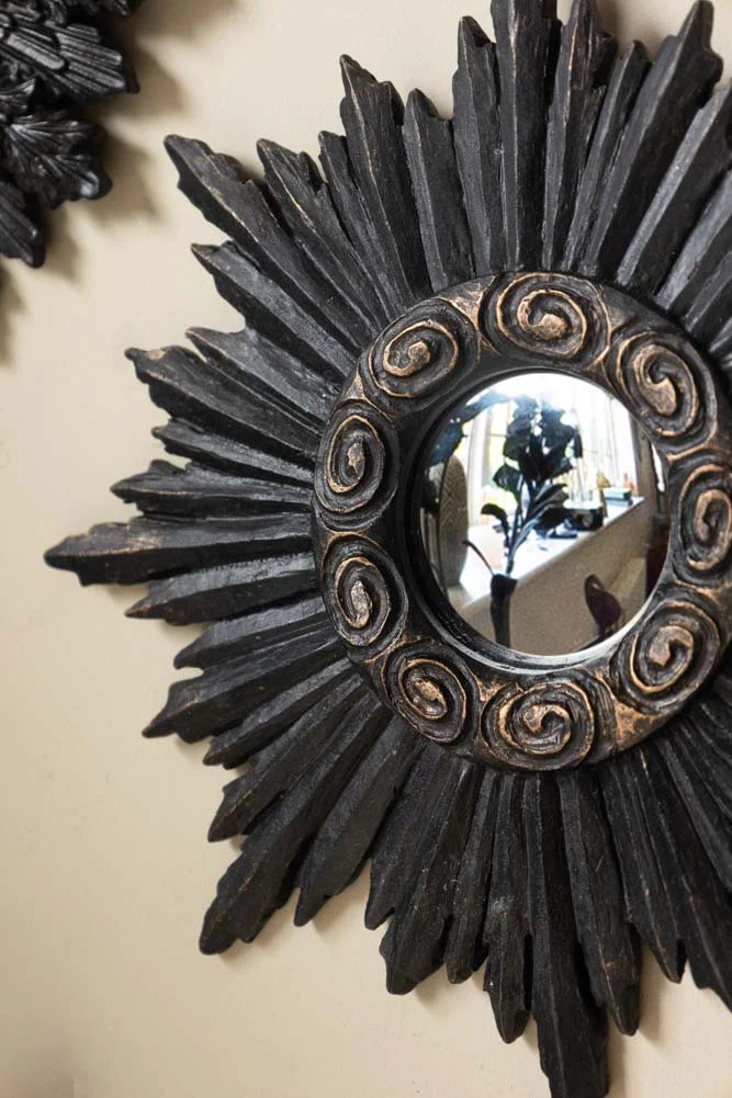 Set of 9 Ornate Antique Black Framed Mirrors - Image 4