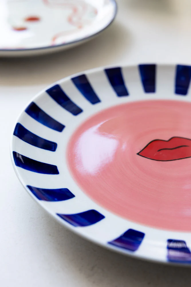 Striped Border & Lips Ceramic Serving Plate - Image 5