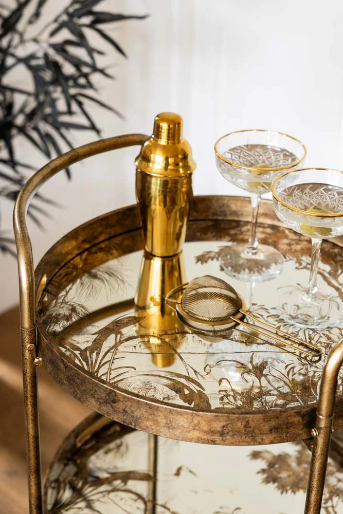 Stunning Antiqued-Gold Effect Drinks Trolley - Image 2