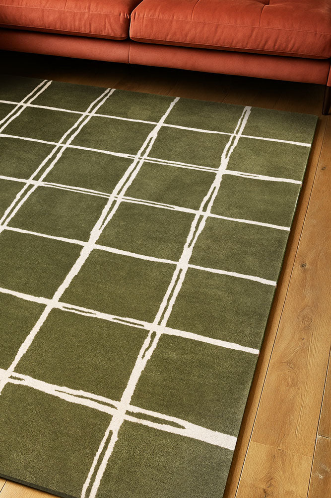 The Albany Grid Rug in Olive - Available in 3 Sizes - Image 2
