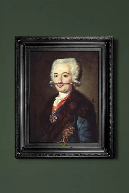 The Blue Pencil Canvas with Printed Frame