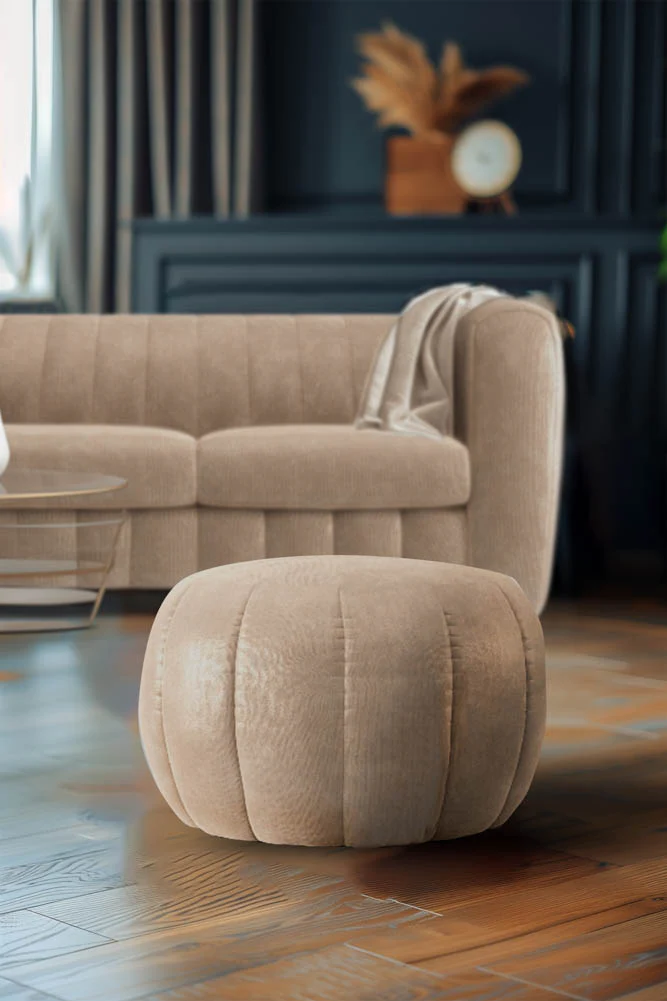The Bowie Stool In Luxe Needlecord Velvet Natural Whisper - Image 3