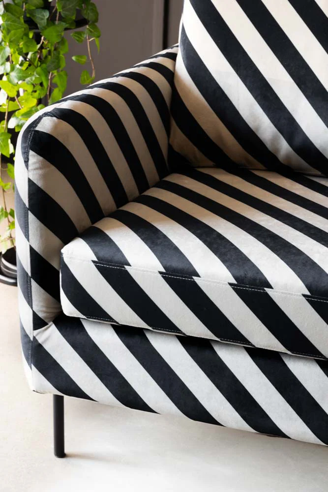 The Edie 2 Seater Sofa in Studio Stripe Velvet - Image 2