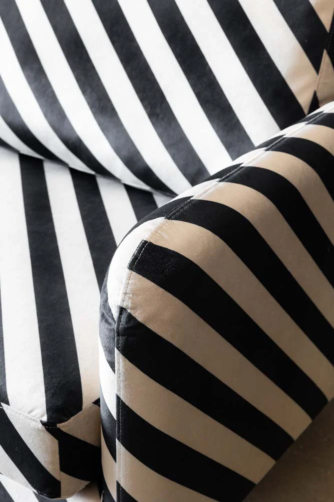 The Edie 2 Seater Sofa in Studio Stripe Velvet - Image 3