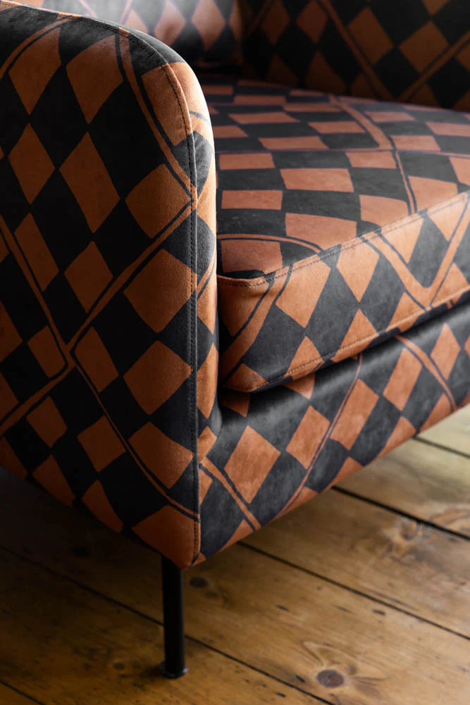 The Edie Caramel Checkerboard Velvet Armchair - Image 3