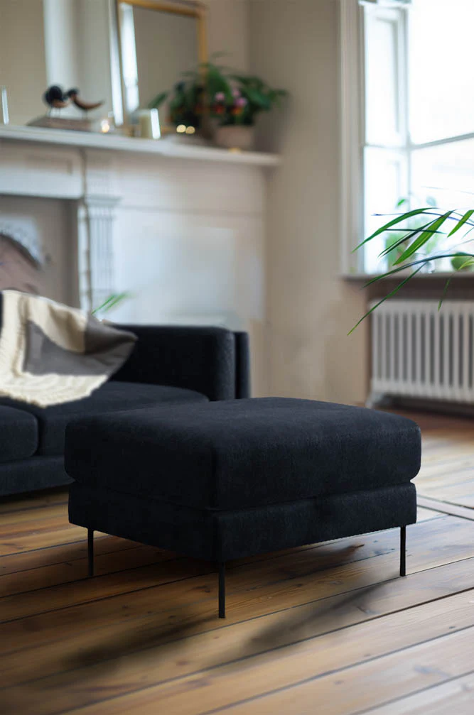 The Grace Footstool In Luxe Needlecord Velvet Midnight Navy - Image 3