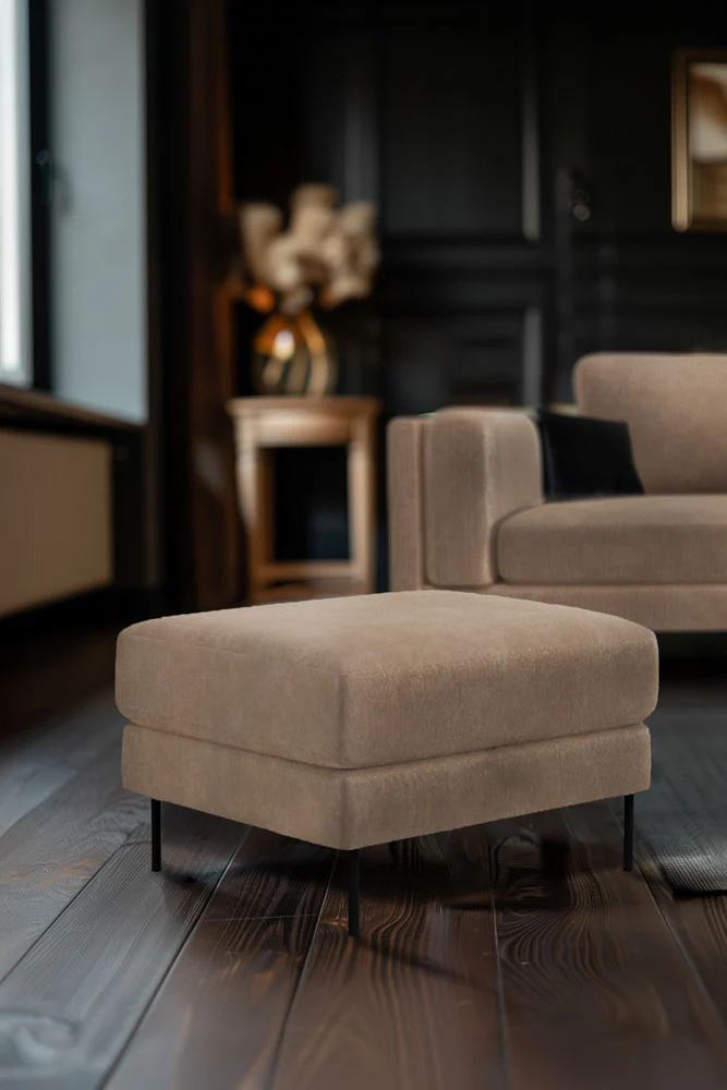 The Grace Footstool In Luxe Needlecord Velvet Natural Whisper - Image 3