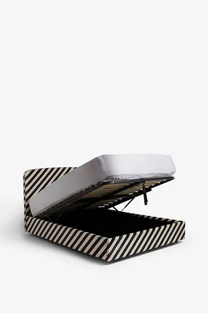 The Jagger Ottoman Bed in Studio Stripe Velvet Sand & Black - Available in 2 Sizes - Image 5