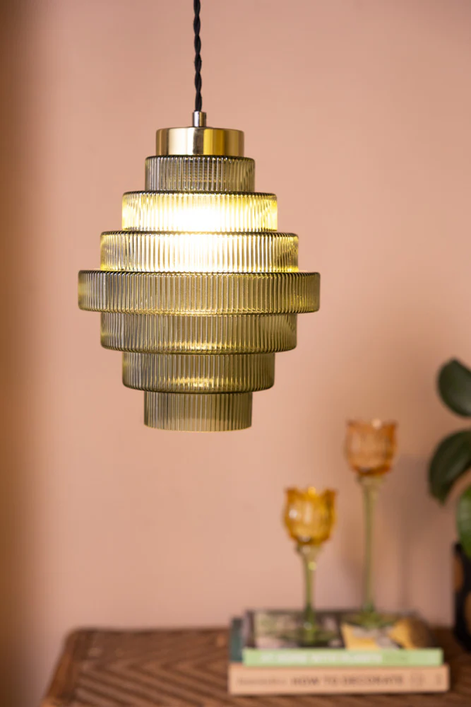 Tiered Green Glass Easyfit Ceiling Light Shade