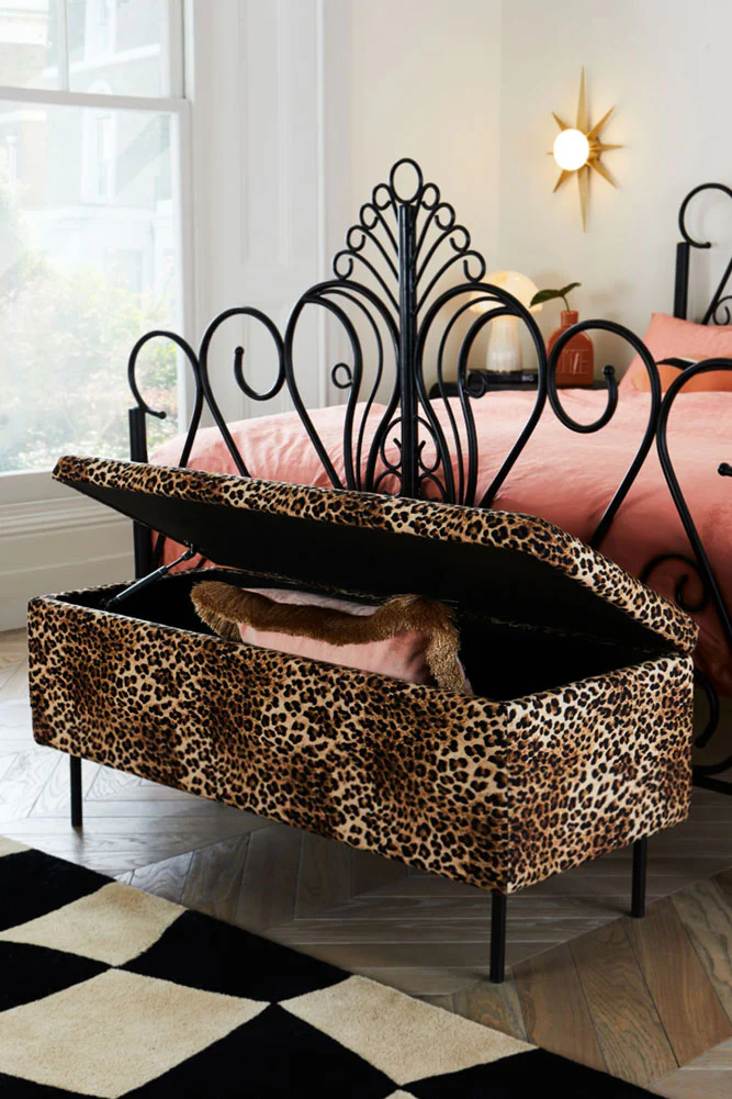 Velvet Leopard Print Ottoman Storage Bench - Image 2