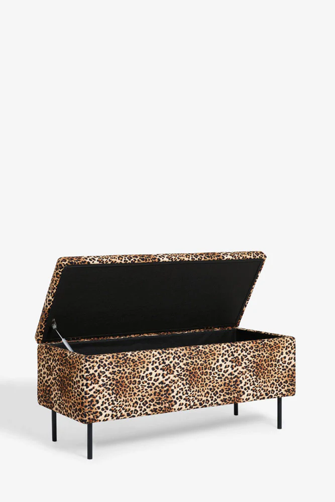 Velvet Leopard Print Ottoman Storage Bench - Image 3