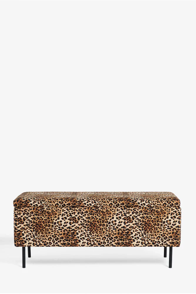 Velvet Leopard Print Ottoman Storage Bench - Image 4