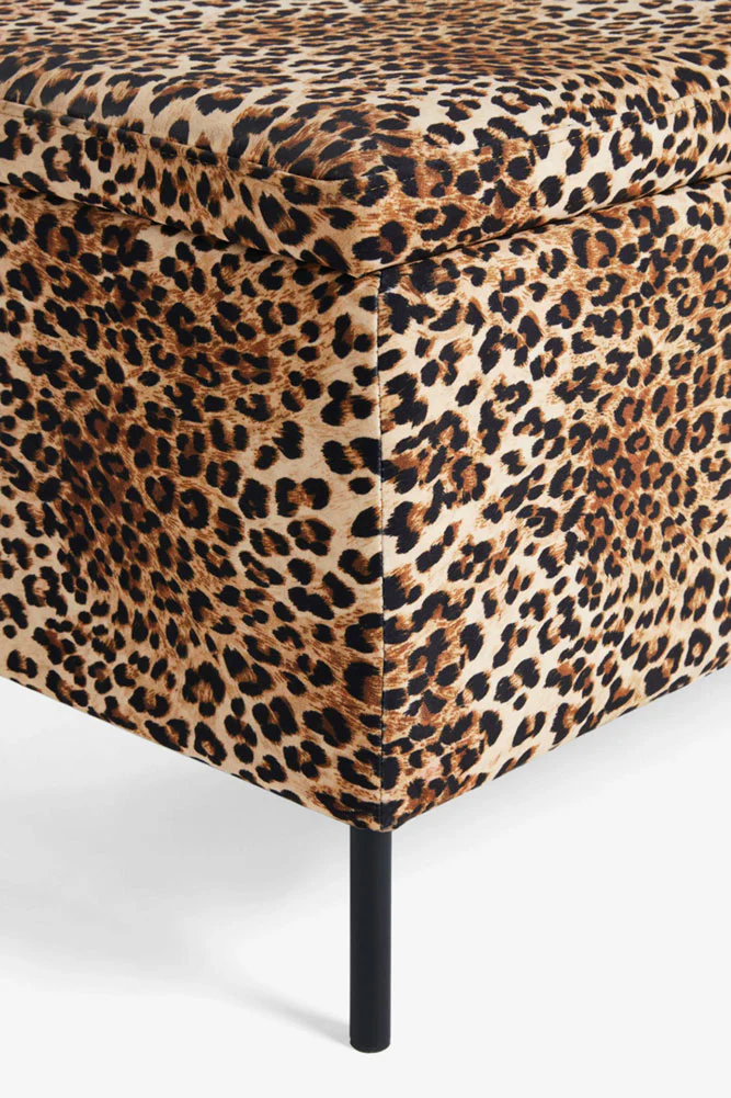 Velvet Leopard Print Ottoman Storage Bench - Image 5