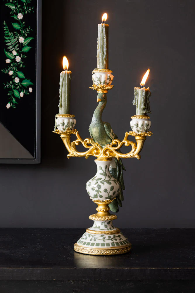 Vintage Gold Peacock Candlestick Holder