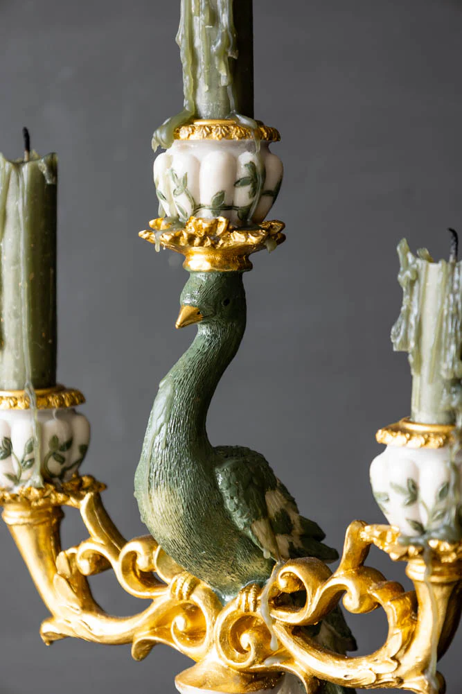 Vintage Gold Peacock Candlestick Holder - Image 2