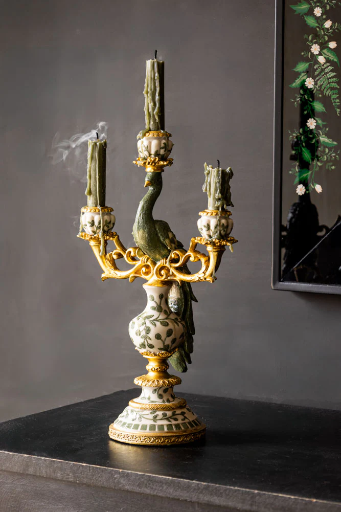 Vintage Gold Peacock Candlestick Holder - Image 3