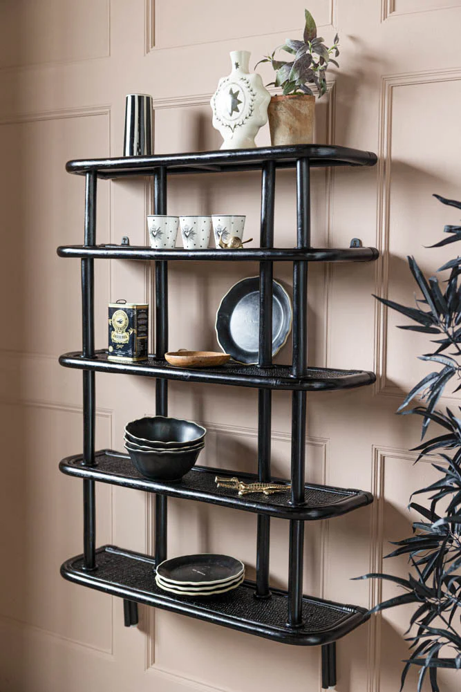 Vintage-Inspired Black Rattan Wall Shelf - Image 2