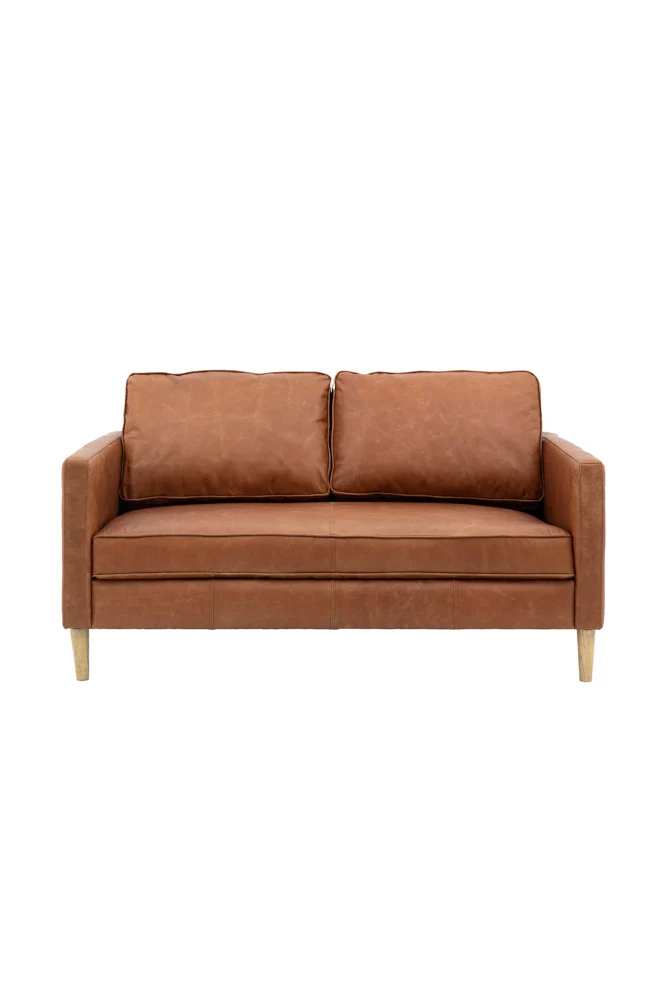 Vintage-Style Brown Leather 2-Seater Sofa - Image 5