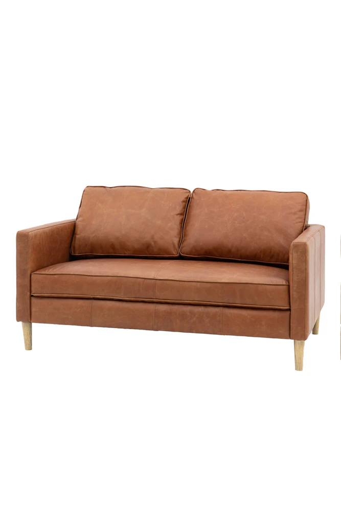 Vintage-Style Brown Leather 2-Seater Sofa - Image 6