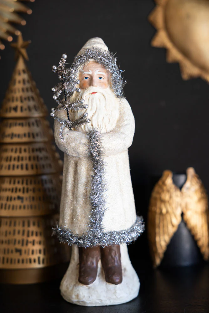 Vintage-Style Santa Ornament in Cream & Silver