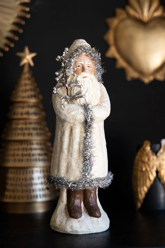 Vintage-Style Santa Ornament in Cream & Silver - Image 2
