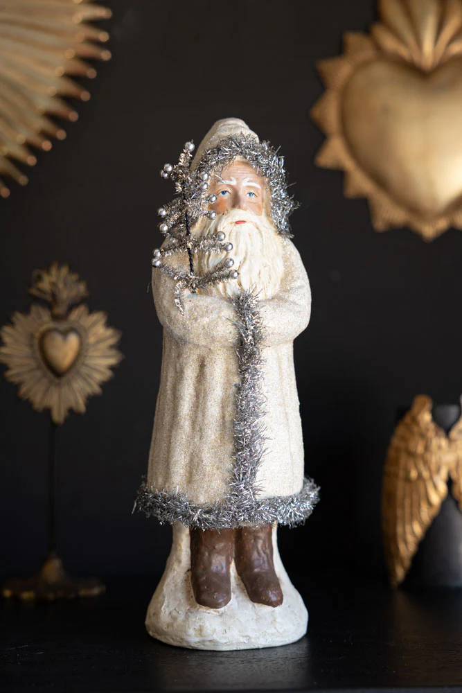 Vintage-Style Santa Ornament in Cream & Silver - Image 3