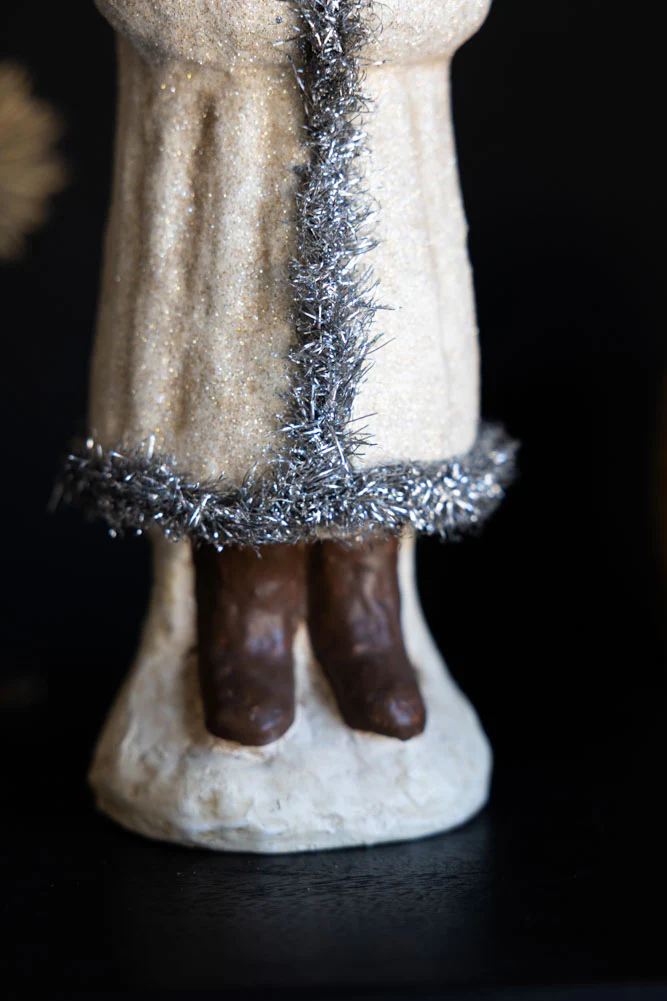 Vintage-Style Santa Ornament in Cream & Silver - Image 4