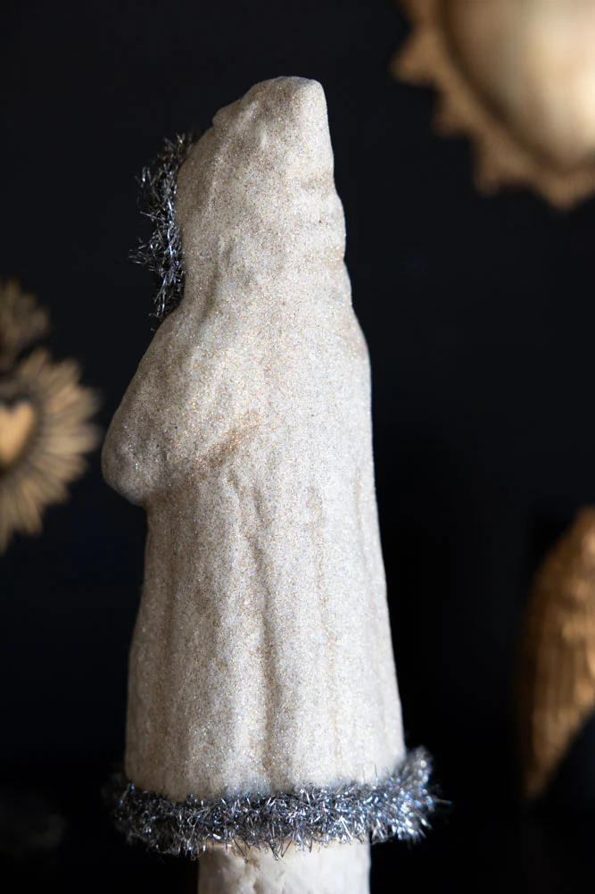 Vintage-Style Santa Ornament in Cream & Silver - Image 5