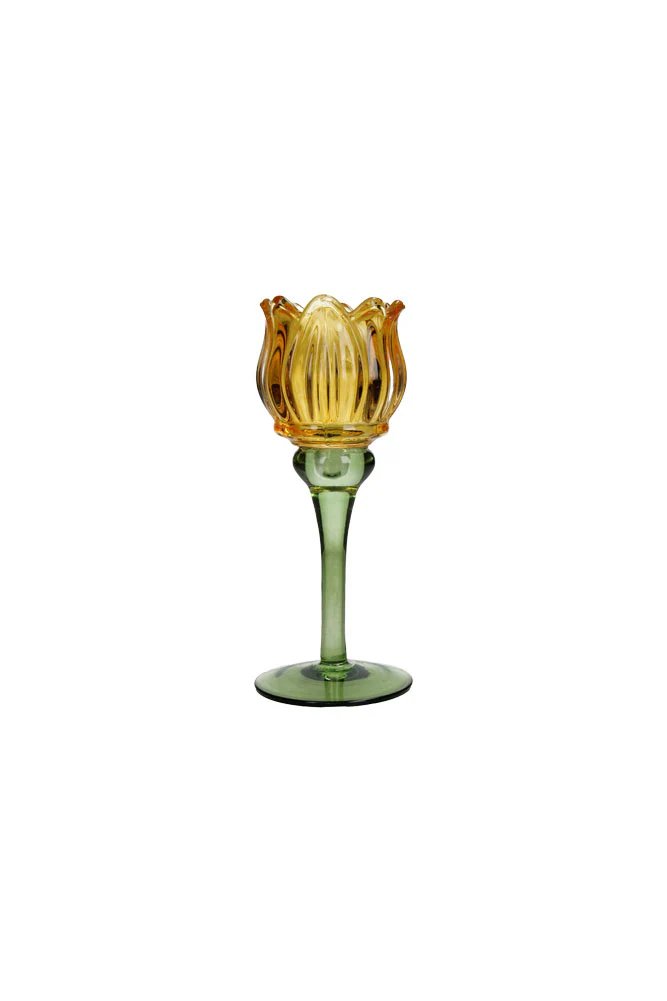 Vintage-Style Yellow Glass Flower Candle Holder - Image 10