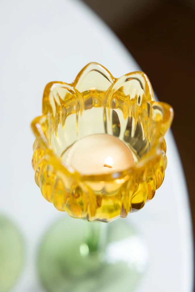 Vintage-Style Yellow Glass Flower Candle Holder - Image 5